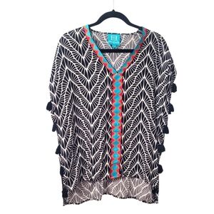 Escapada Black and White Leaf Tunic with Colorful Trim